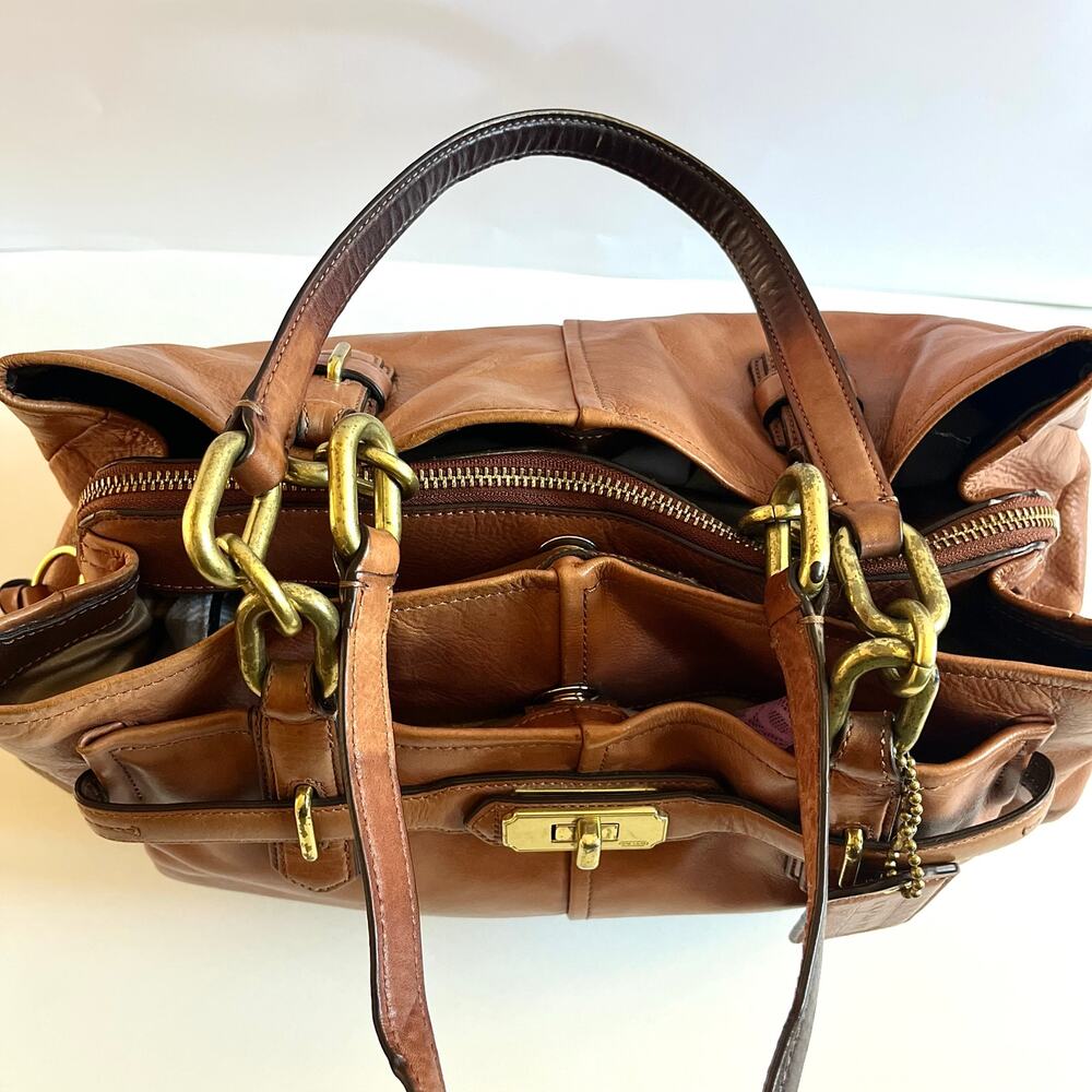 COACH Leather TURNLOCK Chelsea Jayden Satchel, Brown + Dustbag + Care Cards - Picture 11 of 15